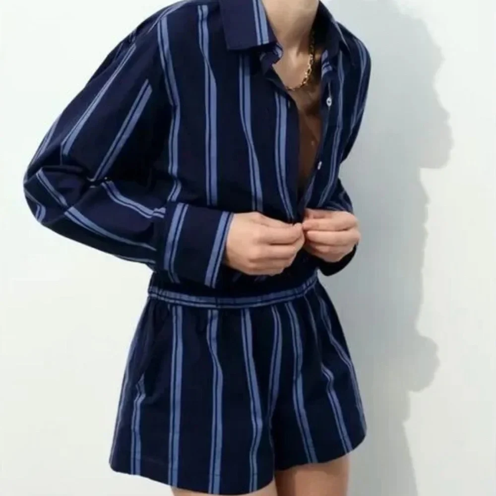 Zara Striped Poplin Jumpsuit Romper 100% Cotton In Blue Size M NWT